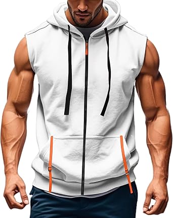 Mens Tank Tops Sleeveless Zip Up Hoodie Workout Gym Athletic Running Muscle Shirts Lightweight Jacket