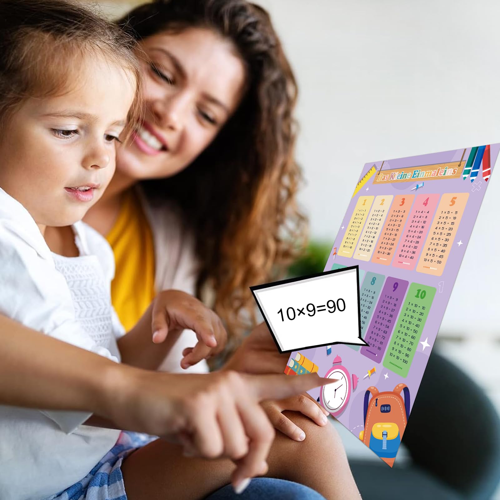 Póster de aprendizaje 1x1 para niños con 4x hojas de ejercicios, entrenador de tablas de multiplicar para niños