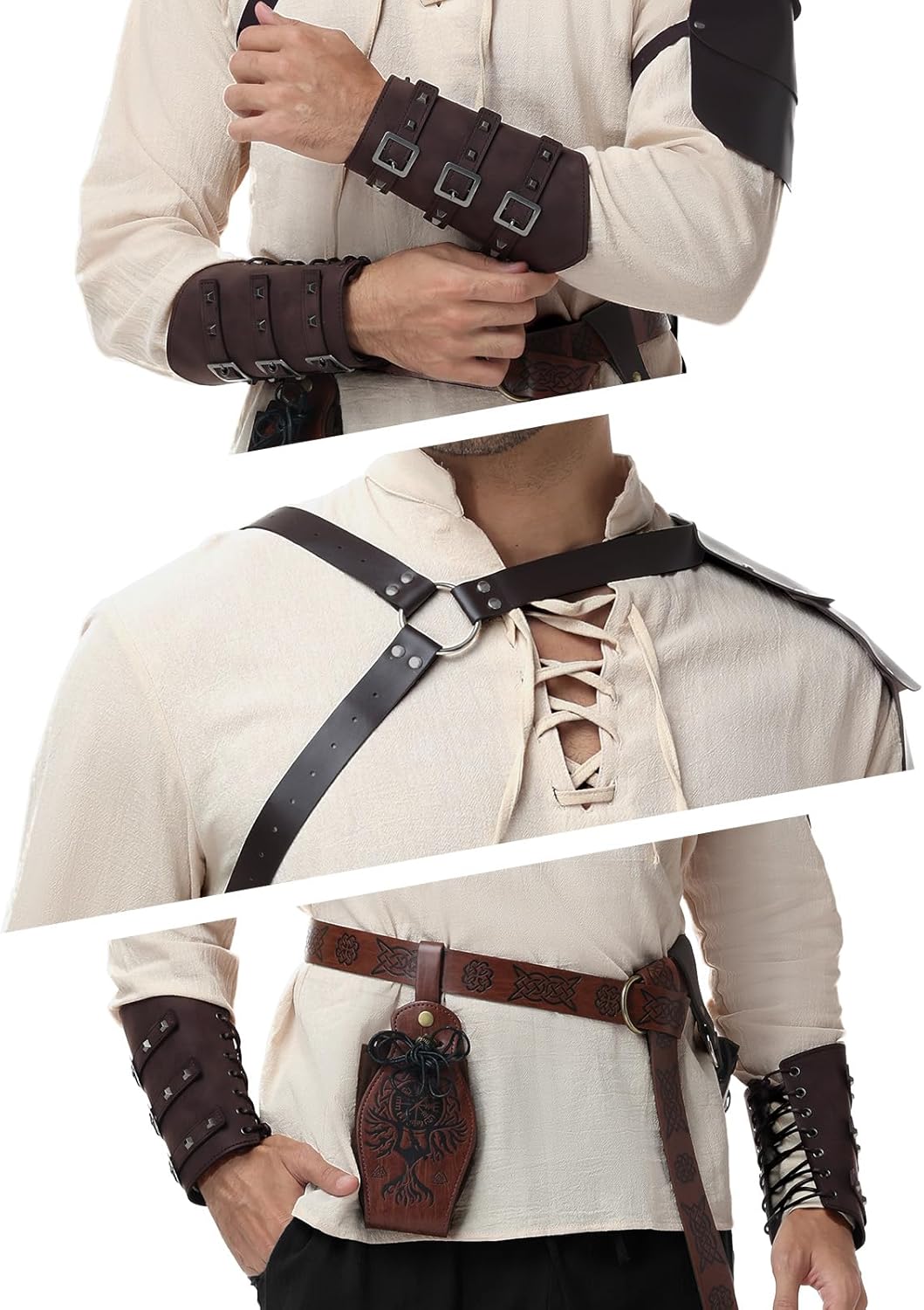 Renaissance Medieval Costume for Men - 8 Pcs Pirate Outfit Set, Halloween Costume with Viking Belt - Image 4