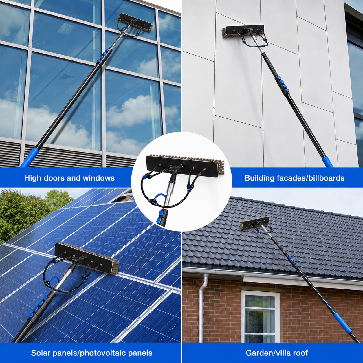 Teleskop Waschbürste Mit Wasseranschluss Für PV Anlagen 35CM Brush,12FT