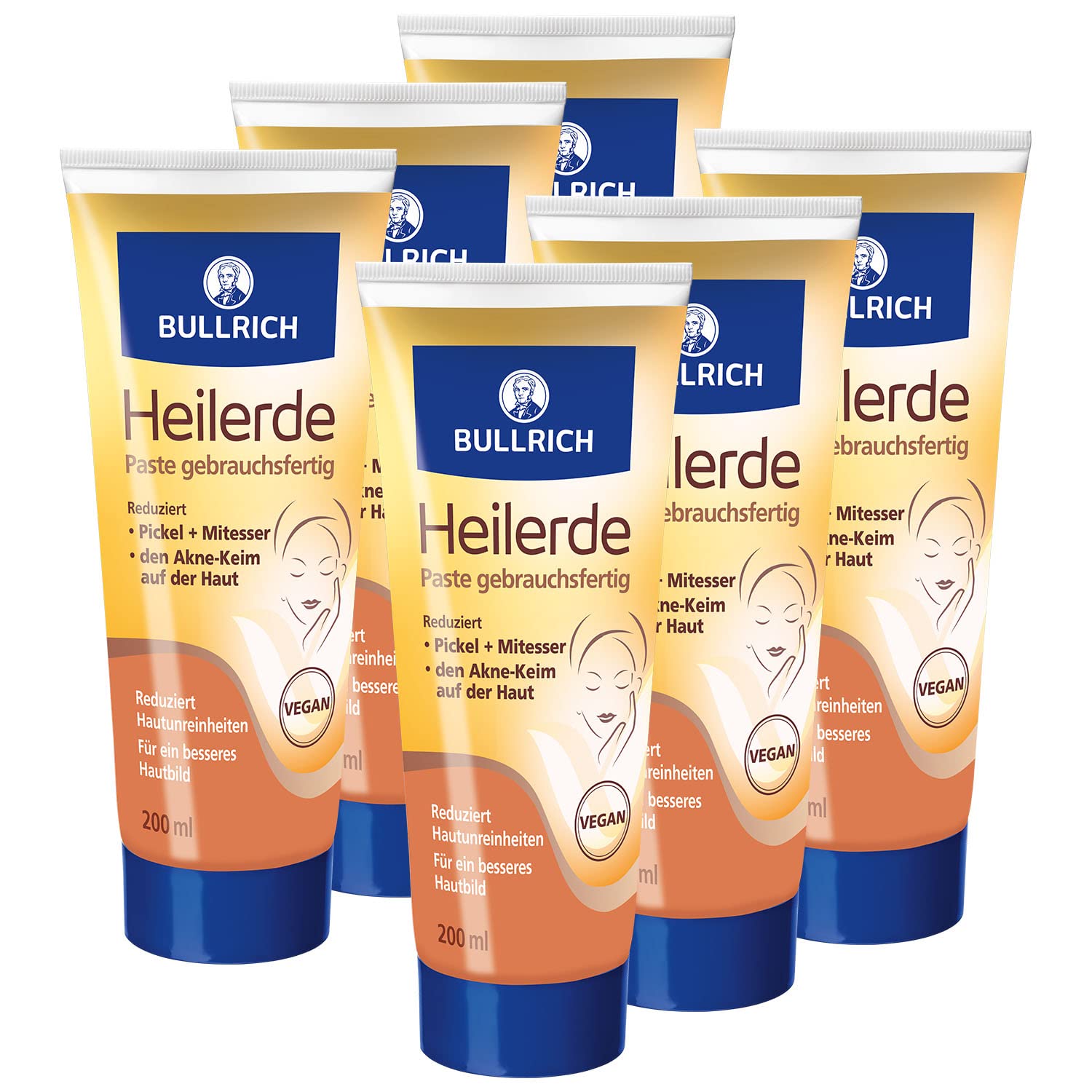 Bullrich Pasta di terriccio | pronta all'uso | riduce brufoli e punti neri | libera i pori ostruiti | opacizzato | privo di profumi | vegano | 6 x 200 ml