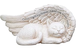 11147 Small Sleeping Cat Angel Wing Statue with Inscription
