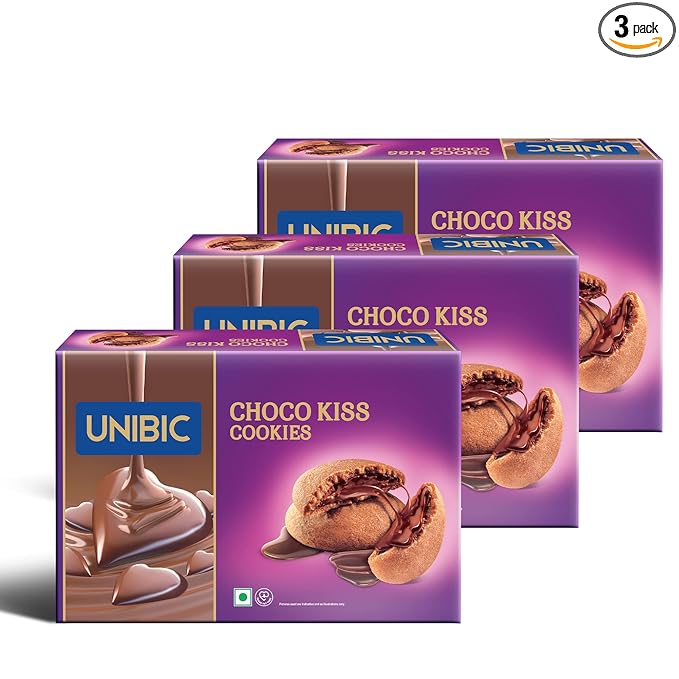 UNIBIC Foods Choco Kiss Cookies 250g (Pack of 3), Filled with Chocolate, Rich & Indulgent Snack Delicious Creamy Flavors, Crunchy and Choco Cream Centred Biscuits Made for Chocoholics at Rs. 192