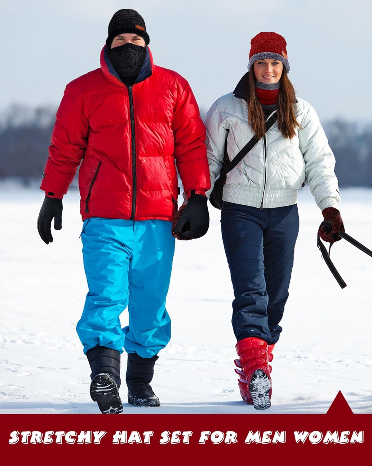 10 Pieces Winter Hat Beanie Scarf Touch Screen Gloves and Sock Set Slouchy Knit Skull Cap Beanies Fleece Lining Neck Warmer - Image 7