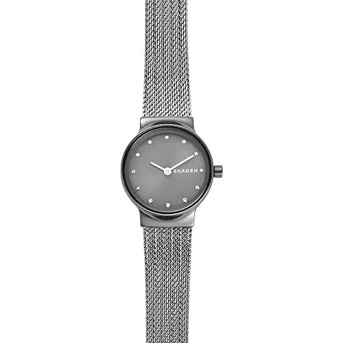 Skagen Freja reloj para mujer, movimiento de cuarzo con correa de acero o piel, Gris carbón, 26MM
