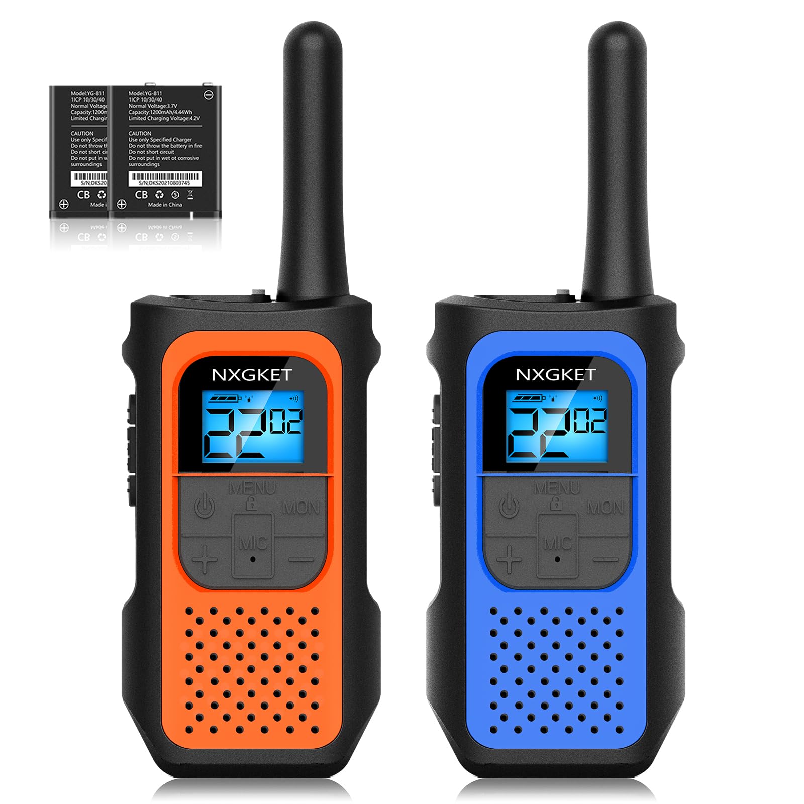 NXGKET Walkie Talkies for Kids Adults, Rechargeable Long Range Walky Talky 2 Way Radios 22 Channels with Li-ion Battery USB-C Cable for Family Toys Gift Camping Hiking 2 Pack