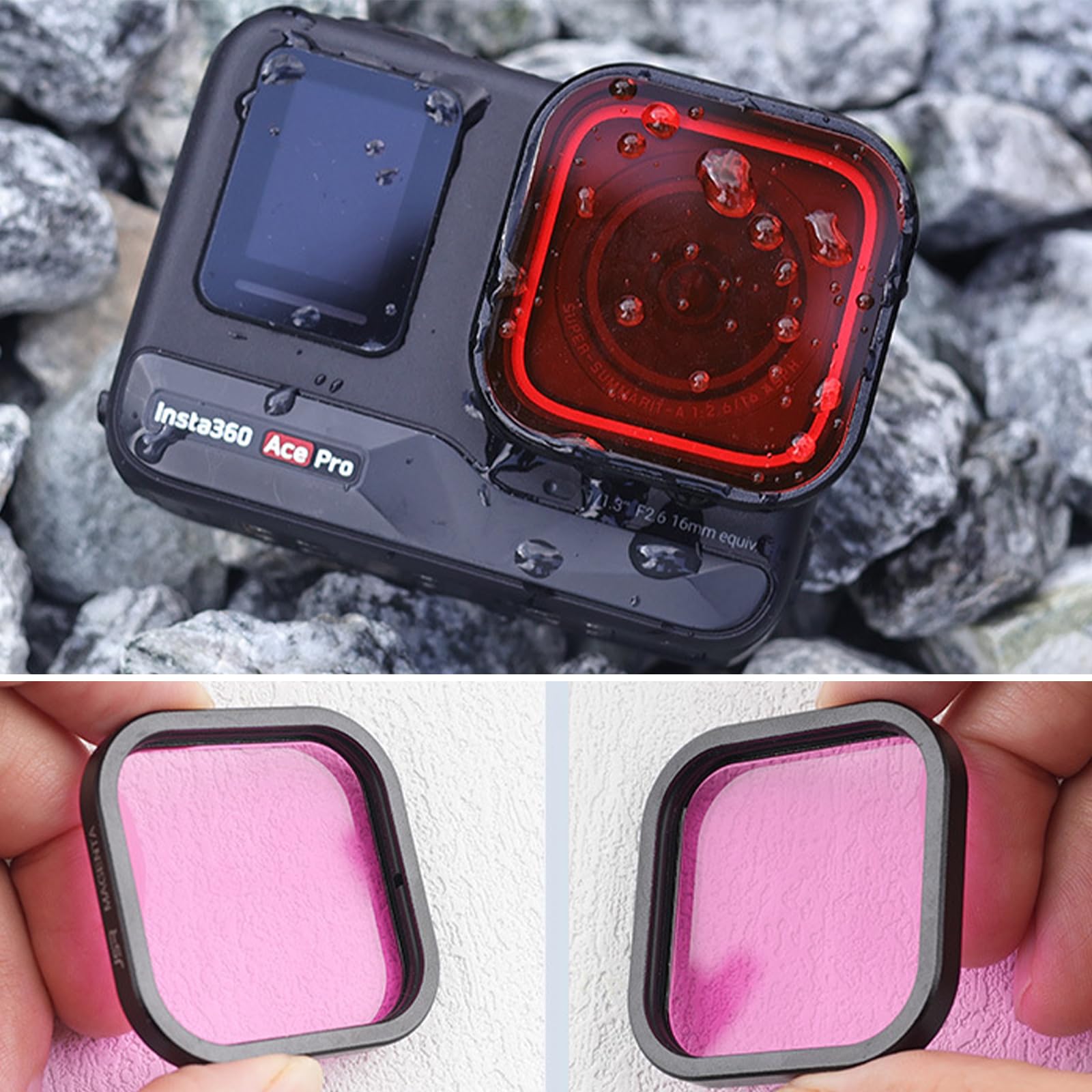 Filtre de plongée Rose/Rouge/Violet sous-Marin Filtre Protection d'objectif Filtres étanches Accessoires pour Insta360 Ace Pro 2/Insta360 Ace Pro (3PCS)