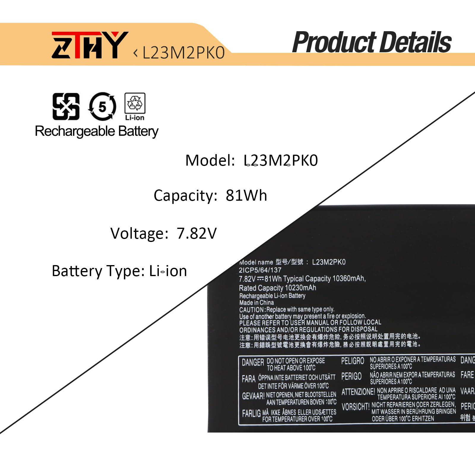Batteria for laptop L23B2PK0 da 7,76 V 81 Wh ad alta capacità, compatibile con Lenovo Legion Go 8APU1 ​​PC portatile da gioco L23M2PK0 L23C2PK0
