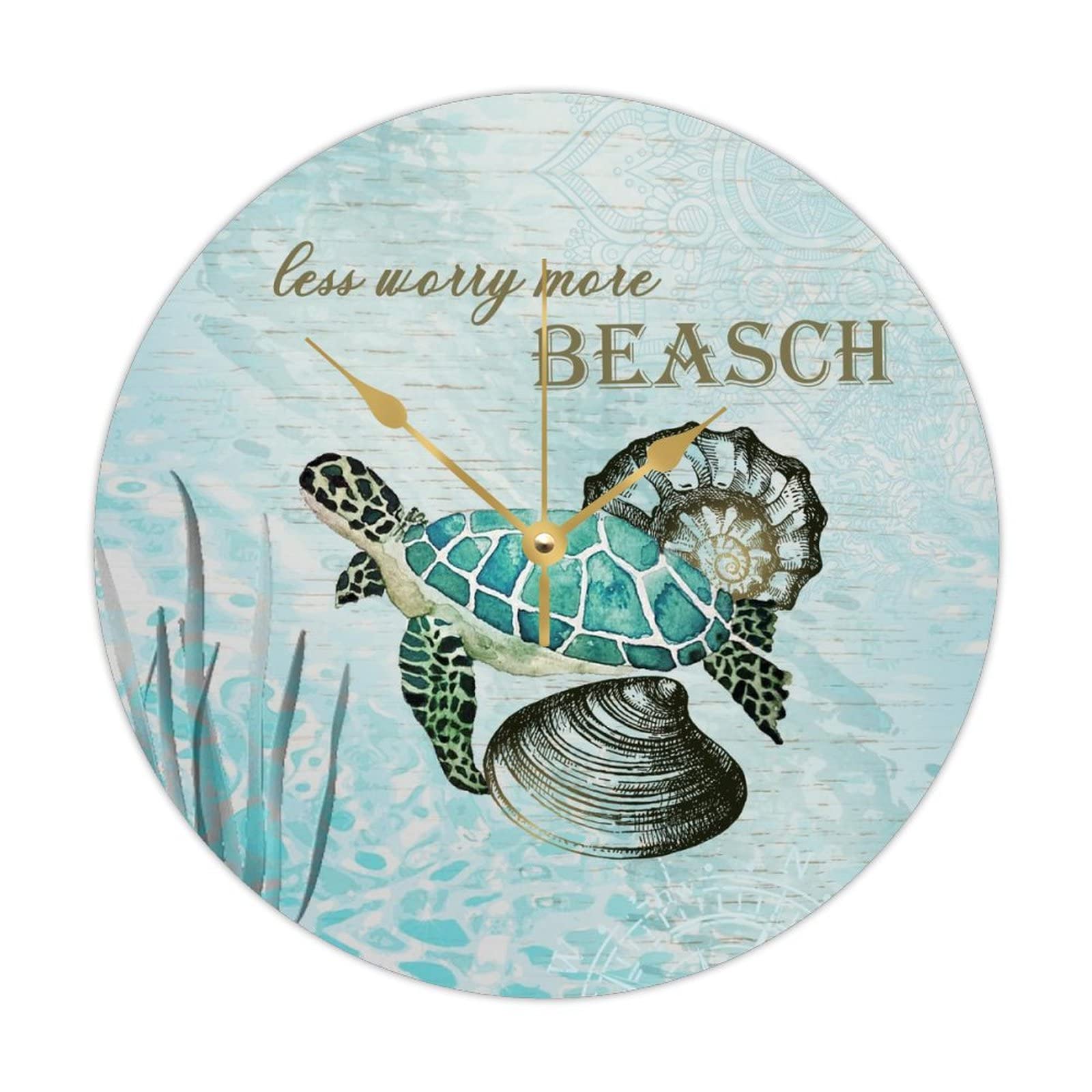 Horloge de plage ronde en bois 38cm motif ancre boussole mer