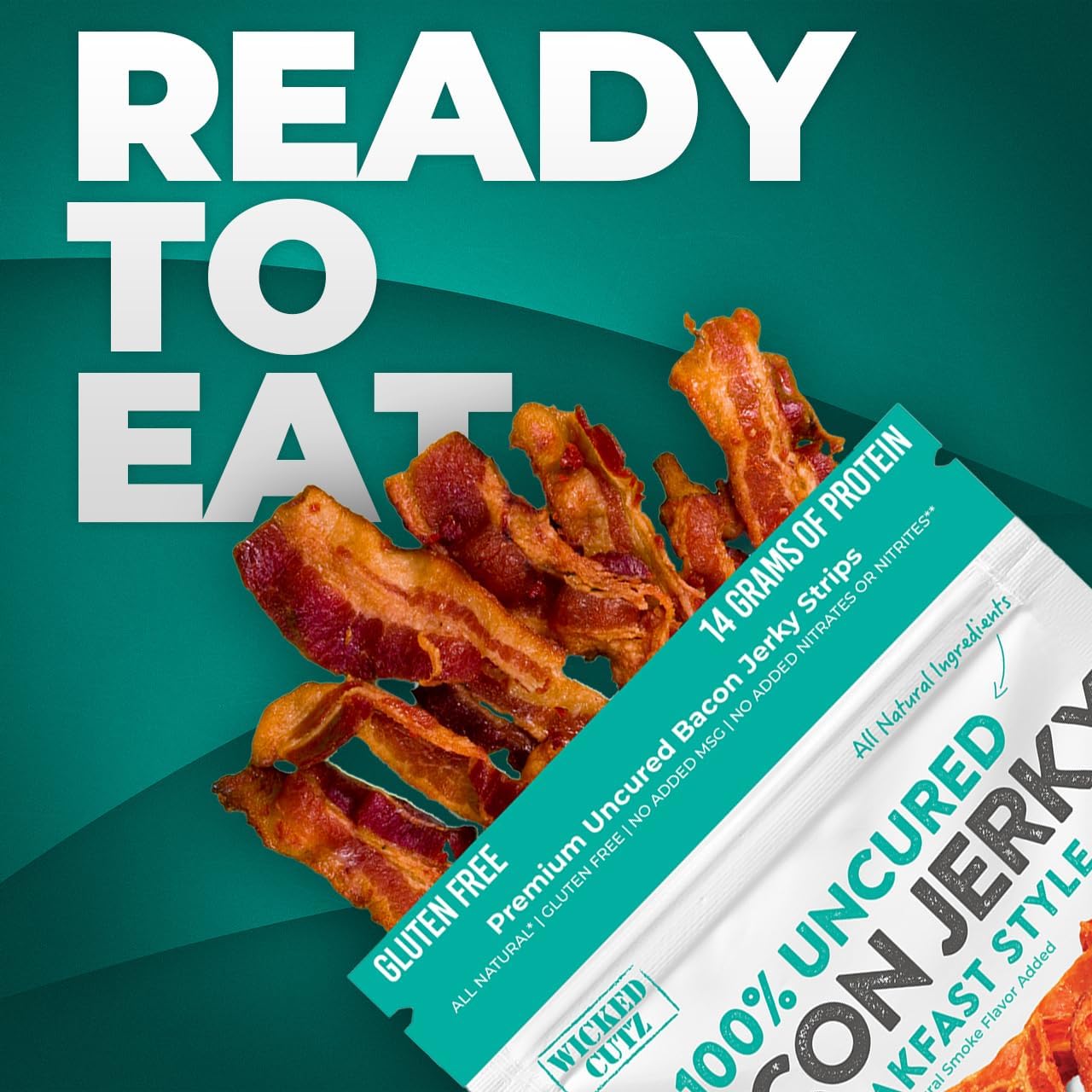 Breakfast Style Bacon Jerky, Protein Per Bag, Tender & Easy to Chew Fully