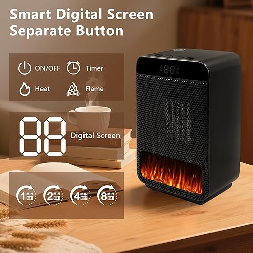 Miniatura 7 de Calentadores eléctricos portátiles para uso en interiores, calentador de espacio de cerámica con termostato, pantalla remota y digital, temporizador