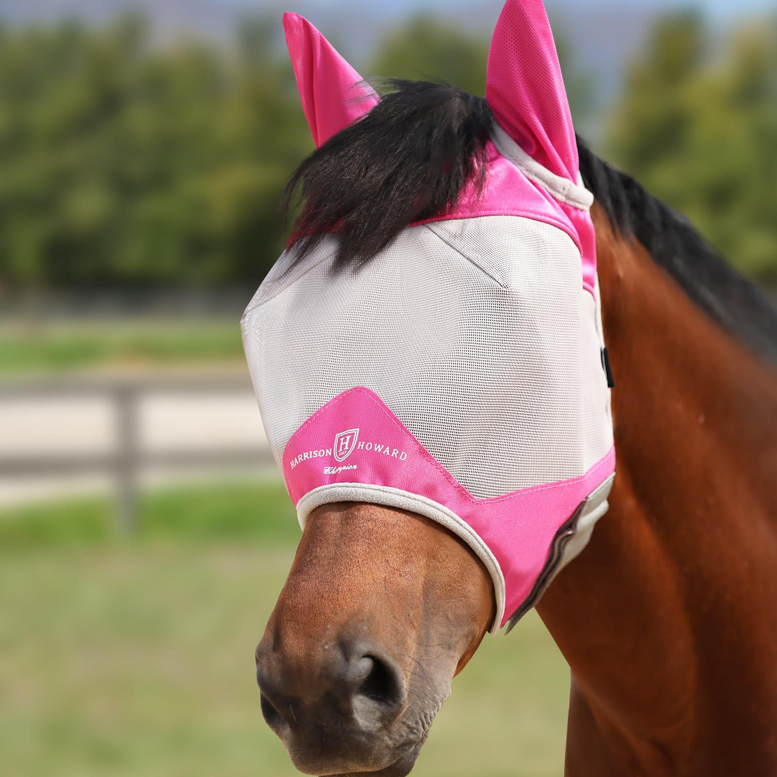 Harrison Howard Half Face Horse Fly Mask UV Protection and Breathable for Equine Use Comfortable Magenta XS
