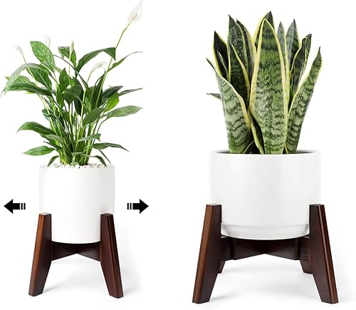 Soportes para plantas de interior, soporte de bambú para plantas de mediados de siglo, ancho ajustable, se adapta a macetas de 8, 9, 10, 11, 12