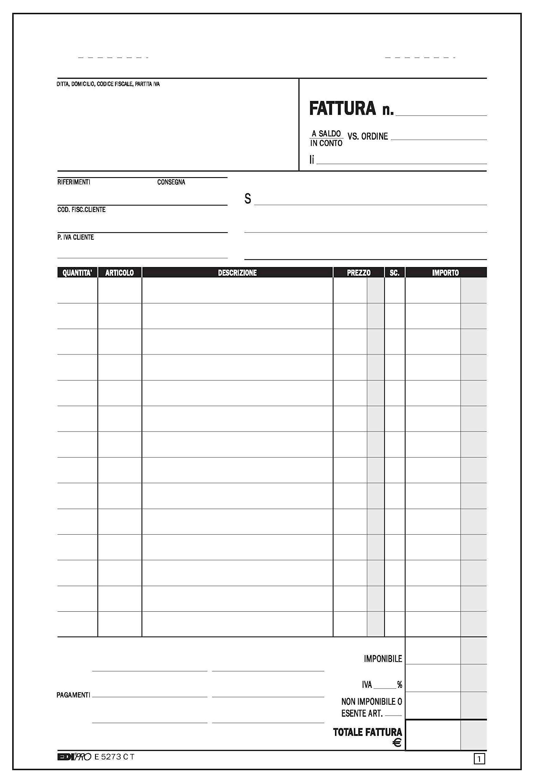Edipro E5303A Bloc Facture 3 Taux – 50 X 2 Feuillets Autocopiants – Format 29,7 X 22 Cm (A4)