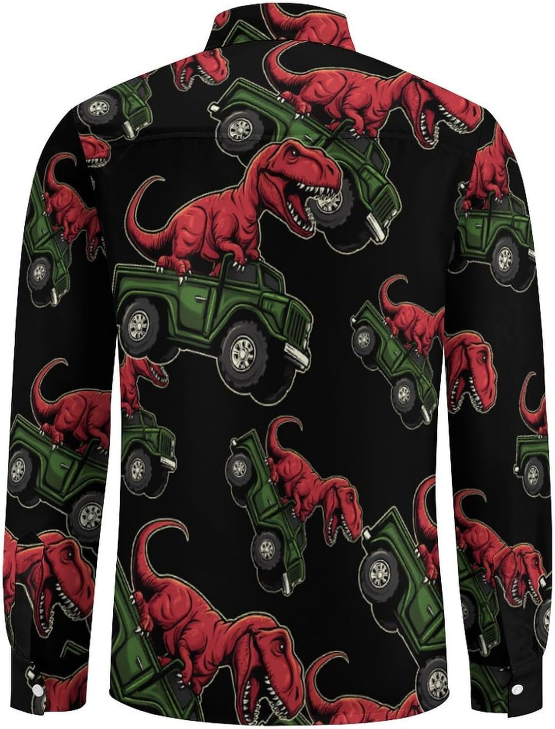 Dinosaur Truck Long Sleeve Shirts Casual Dress Shirt Button-down T-shirts for Men