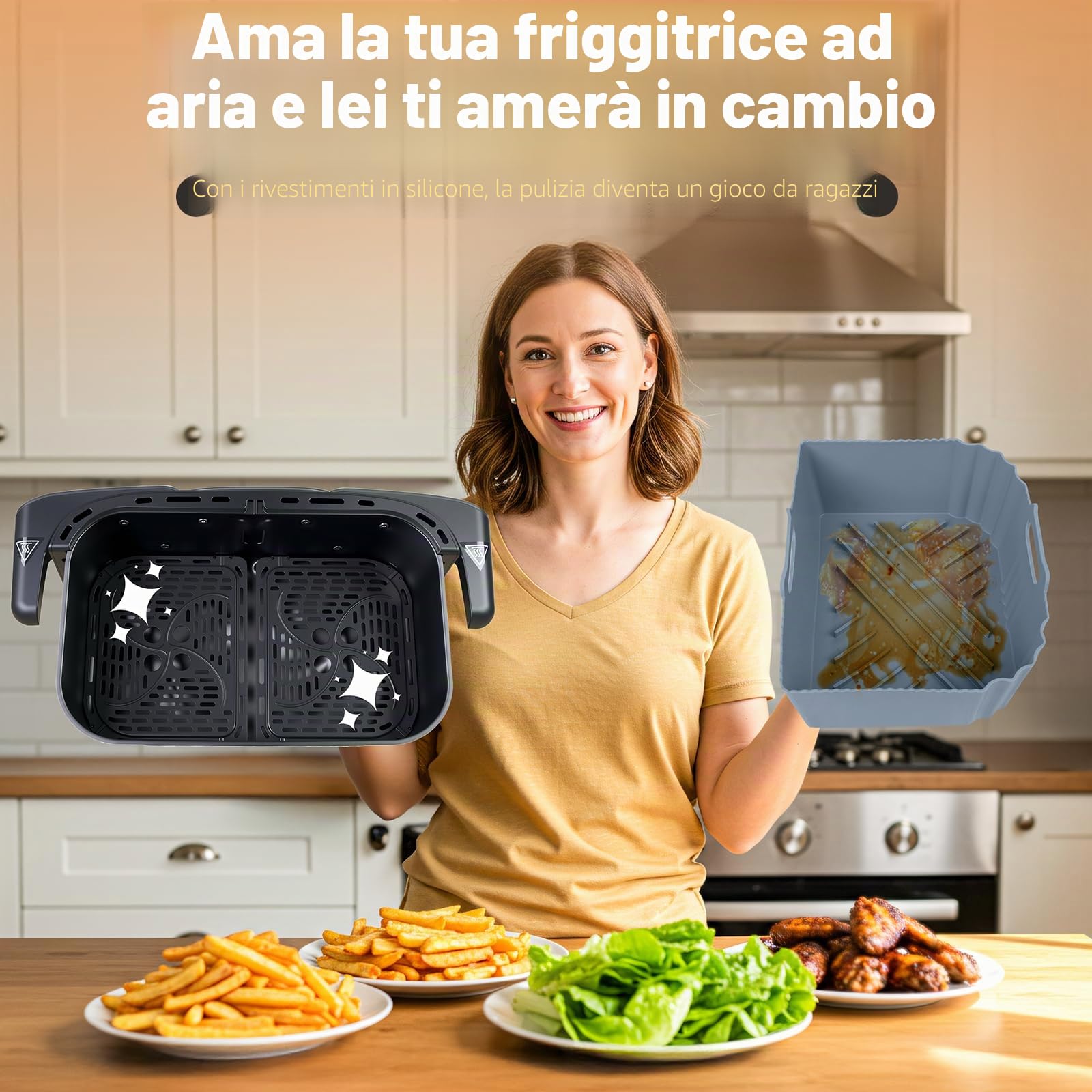 ENSINE Airfryer - Set di 3 stampi in silicone su misura per friggitrice ad aria calda Philips Airfryer 1000 Series 7,1 l, Na154/00 Dual Basket, riutilizzabile, colore: Grigio