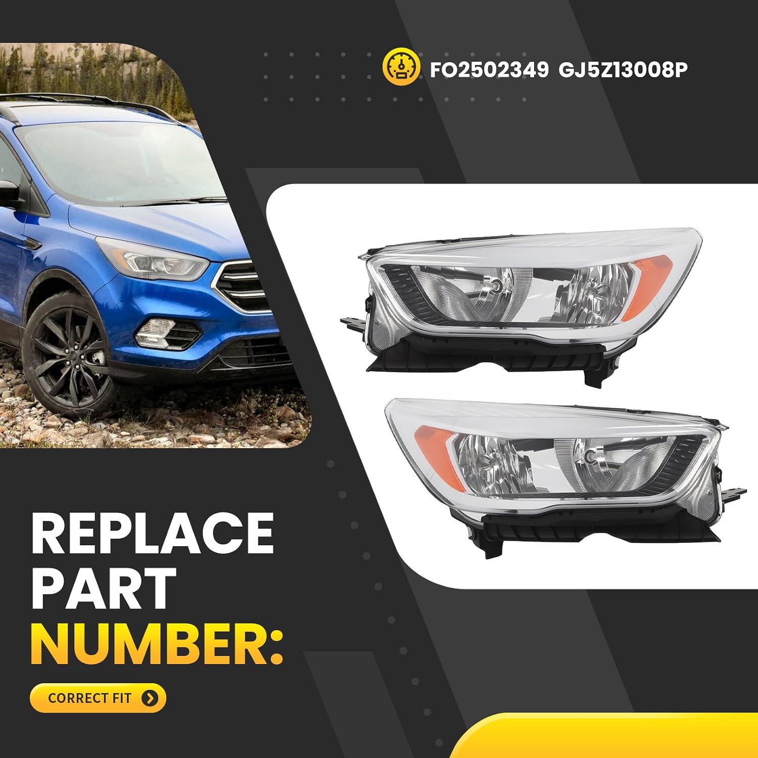 Halogen Headlights Assembly Compatible with Escape 2017-2019
