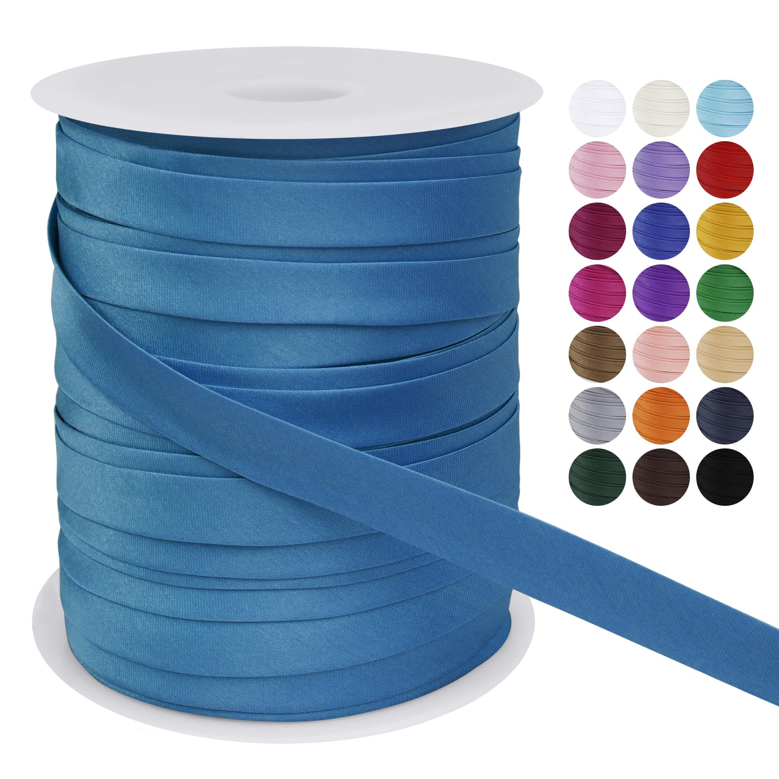 LEREATI Satin Bias Binding Tape for Sewing 3/5 Inch x 50m Sewing Bias Tape Double Fold, Upholstery Webbing Tape for Sewing, Bunting, Seaming, Quilting, Hemming (Dark Lake Blue)