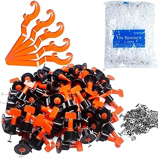 Tile Leveling System Kit,200pcs Reusable Tile Leveler Spacers+1000pcs 1/12" Cross-shaped Tile Spacers+5pcs Wrench+50pcs 1/16" Replaceable Spare Steel T-Pin,Tools for Wall Floor Tile Adjustment(200)