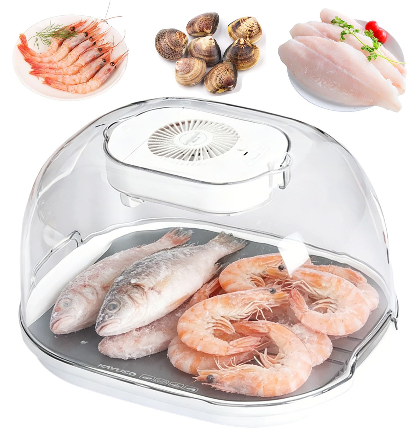 FXNFXLA Quick Defrosting Box for Frozen Food, Portable Meat Defrosting Tray with Lid, Frozen Meat Thawing Tray, Airflow Technology, for Frozen Steak/Chicken/Fish