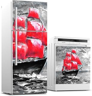 Buzdolabı ve Bulaşık Makinası Beyaz Eşya Sticker Kaplama Kırmızı Yelken Yağlıboya