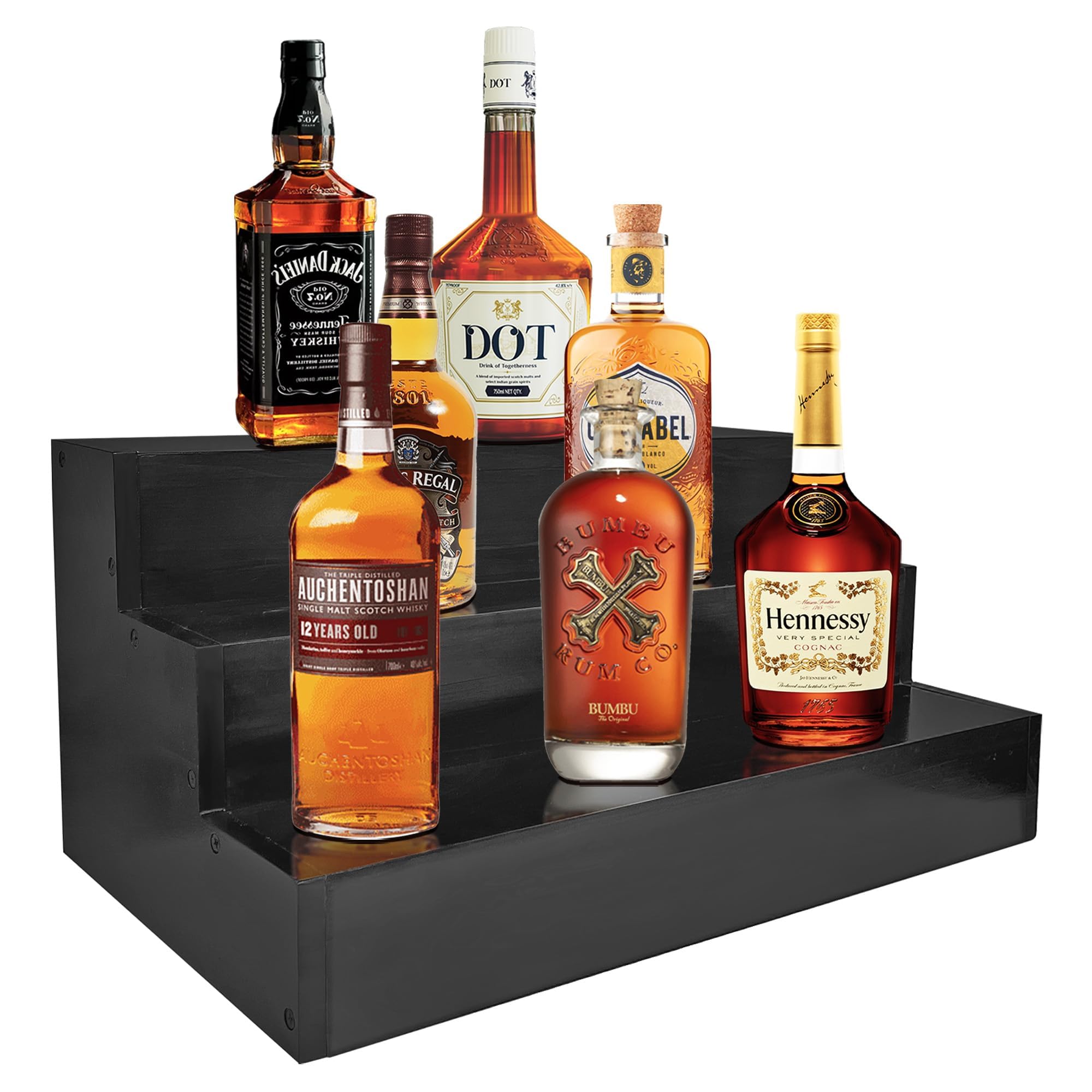 Royxen Wood Liquor Bottle Shelf 3 Tier Bar Shelf Freestanding Vintage Liquor Bar Stand for Home Bar Decor, 16" Black