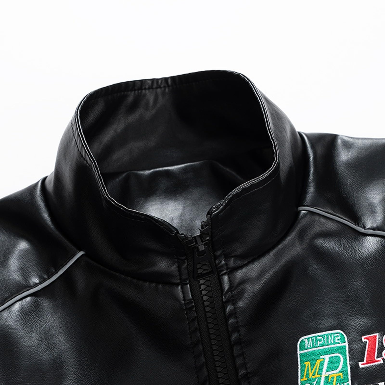 Generisch Giacca in pelle da uomo Y2K, oversize, in similpelle, con chiusura lampo americana, giacca da baseball, bomber vintage, giacca del college, Gebatikt Hip Hop Streetwear