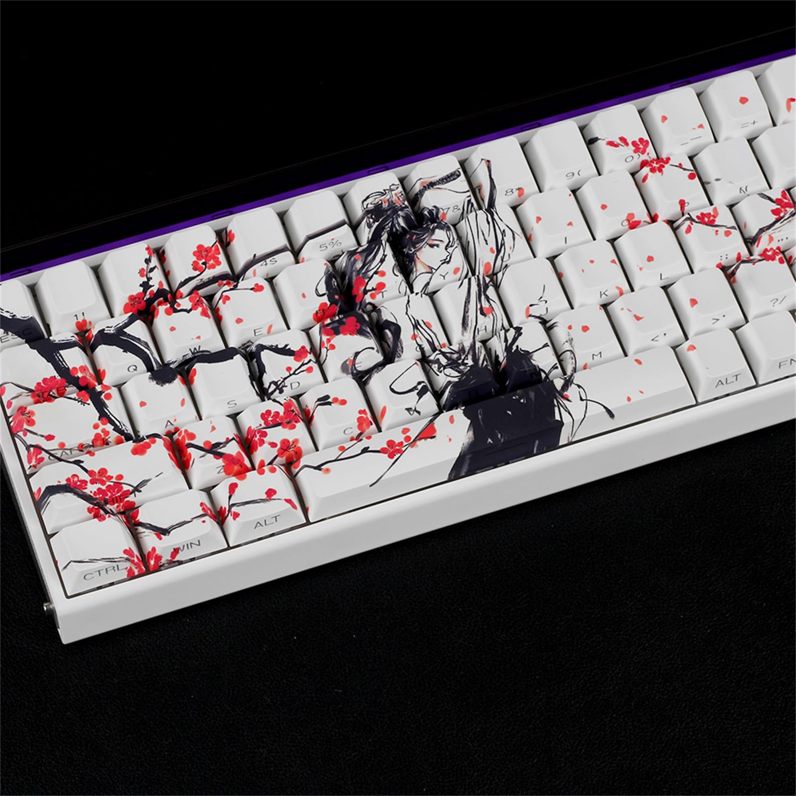 ANSI ISOs Layout Original Profile Keycaps PBT Plums Blossom Side Print Keycaps for 61/64/68 Claviers Side Printed