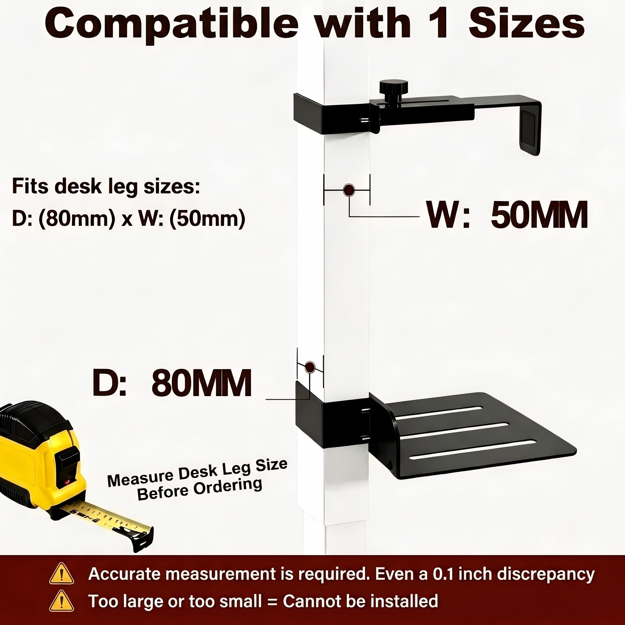 Mihawk Soporte para PC bajo Escritorio, Ajustable sin Taladrar, Compatible con patas de mesas eléctricas de 80x50 mm, 18 kg (40 lb), Negro