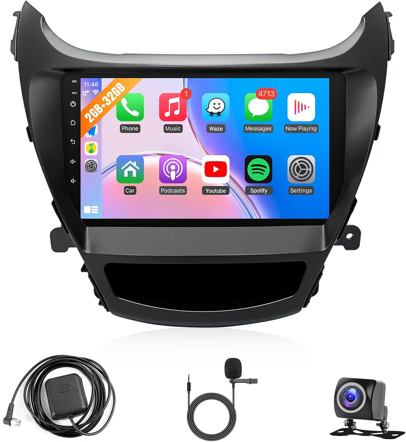 Naifay Android Car Radio for Hyundai Elantra 2014 2015 2016 Stereo, 2+32G 9inch IPS Touch Screen for Hyundai Elantra Head Unit with Wireless CarPlay Android Auto Bluetooth GPS WiFi FM+MIC