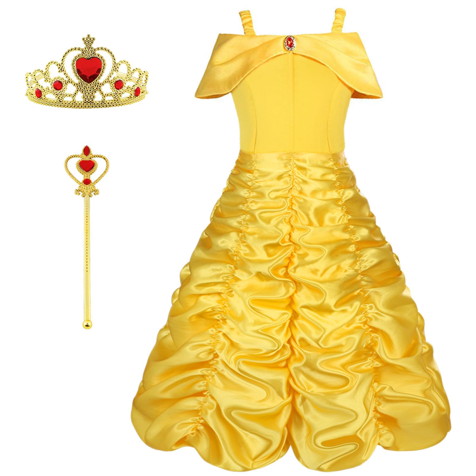 Vicloon Elsa Costume Ragazze Principessa, Principessa Belle Costume, Vestito da Festa di Compleanno, Elsa Vestito Set da Principessa Corona e Bacchetta, Cosplay Party Halloween
