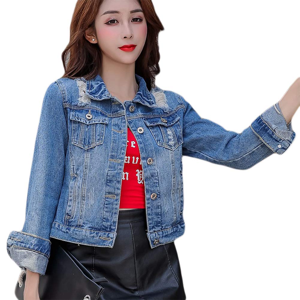 Womens Ladies Oversized Denim Jackets Ripped Jean Jeans Jacket Coats Coat for Women Girls