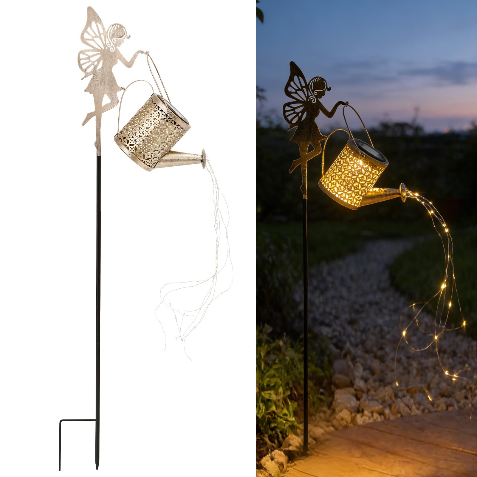 Solar Garden Lights Outdoor, Fairy Moon Garden Lights with Cracked Glass Ball, Waterproof Stake Light Ornaments for Yard, Porch, Patio, Lawn and Pathway, Decor Gifts for Mom and Grandma(Style 2)