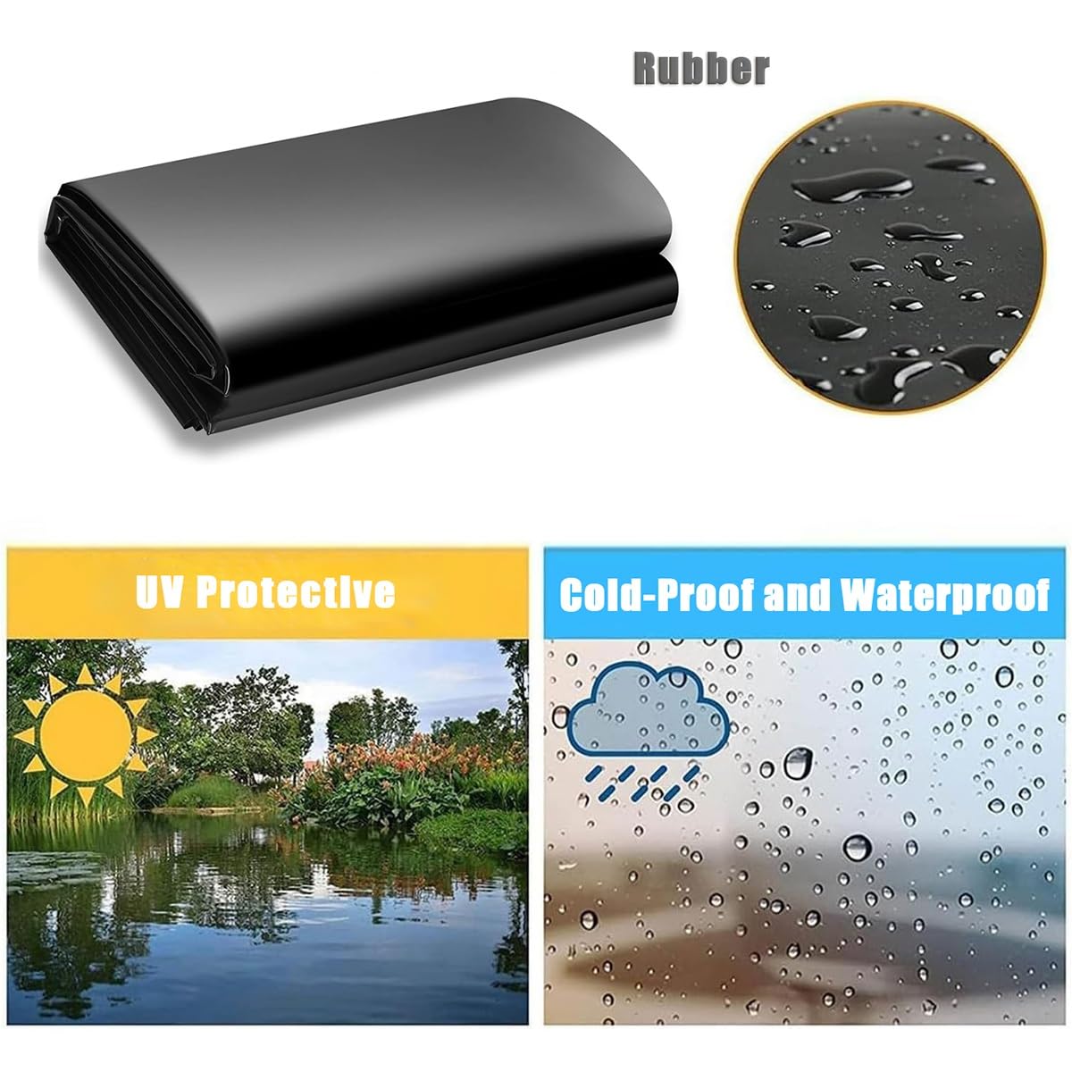 Bâche flexible pour étangs à carpes koï et cascades - Sans danger pour les poissons et les plantes - Caoutchouc très résistant - Idéal pour les étangs de jardin - Disponible en 3 m x 4 m - 5 m x 6 m
