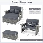 Tangkula Patio Rattan Lit avec 4-Level dossier réglable, extérieur PE Wicker Loveseat avec stockage ottoman & Table d'appoint pliante, Double lit pour balcon, cour arrière & Côté piscine, Gris