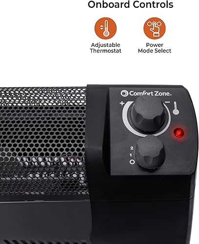 Miniatura 5 de Comfort Zone Calentador de zócalo de convección de 1500 W con termostato integrado, protección contra sobrecalentamiento y vuelco, extremos a prueba