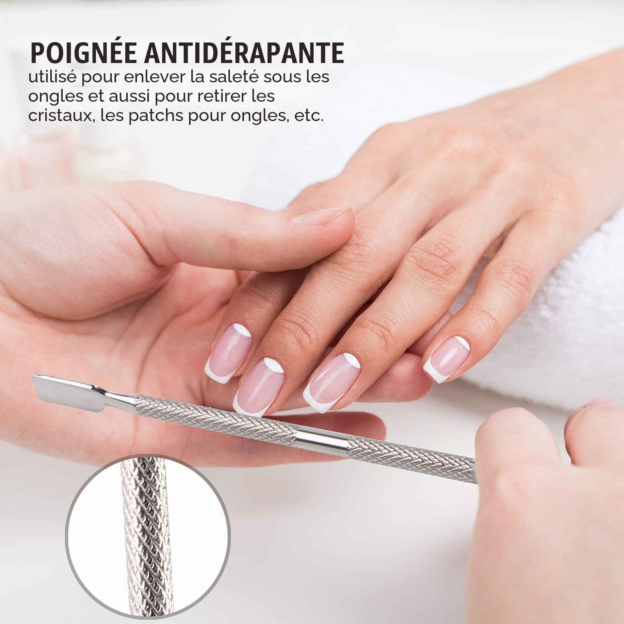 Repousse cuticule ongle professionnel et nettoyeur d'ongles - Décapant et coupe-cuticules professionnel en acier inoxydable - Outil de manucure et de pédicure - Pour les ongles doigts et des orteils
