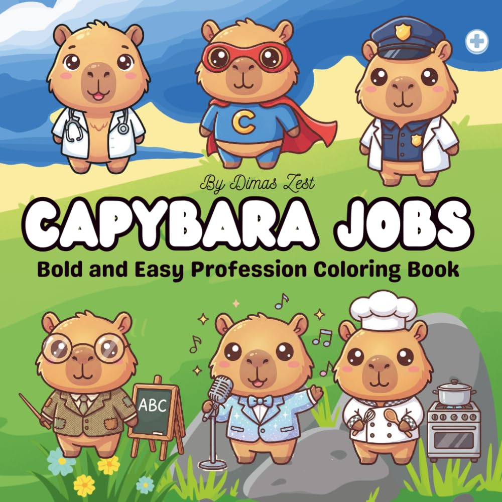 Cute Capybara Jobs Coloring Book for Kids: Cute Jobs and Professions Coloring Pages with Bold and Easy Designs
