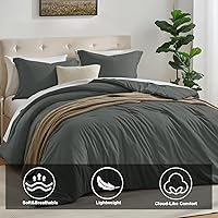 Vista 141 de satisomnia Queen Comforter Set Grey, Soft Seersucker Comforters Queen Size Bed, 3 Pieces Lightweight Down Alternative Bedding Comforter Full Sets