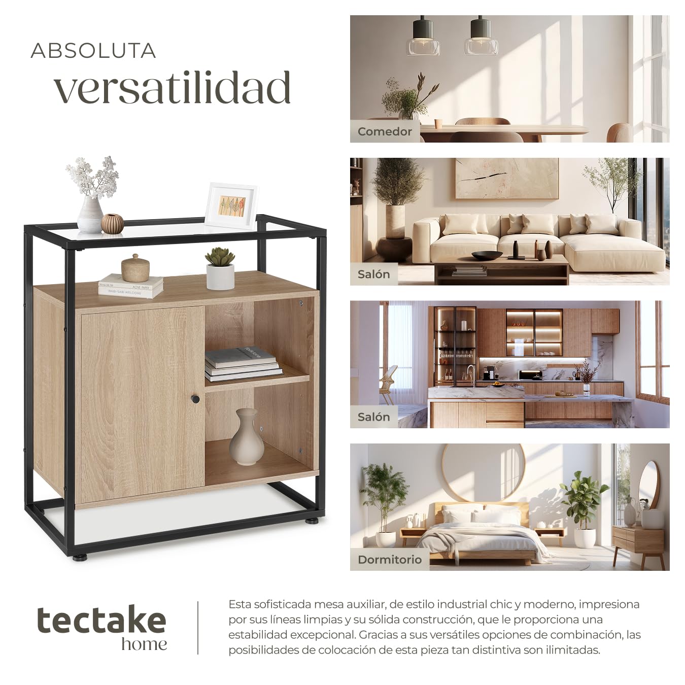 tectake® Mesa Auxiliar con Armario Magnético y Estantes, Recibidores de Entrada, Estanteria Baño, Mueble Baño, Mueble Recibidor, Aparador - 70 x 38 x 80,5 cm Madera Industrial Clara, Roble Sonoma
