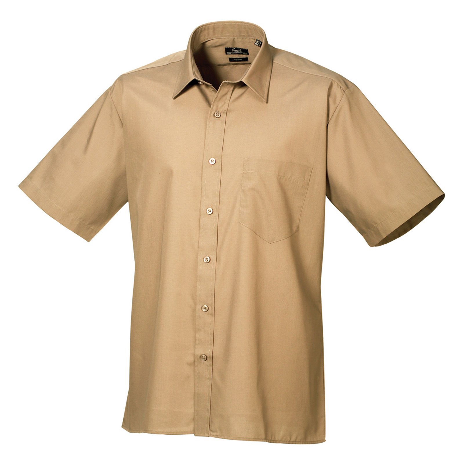 Premier Mens Short Sleeve Formal Poplin Plain Work Shirt (17) (Khaki)