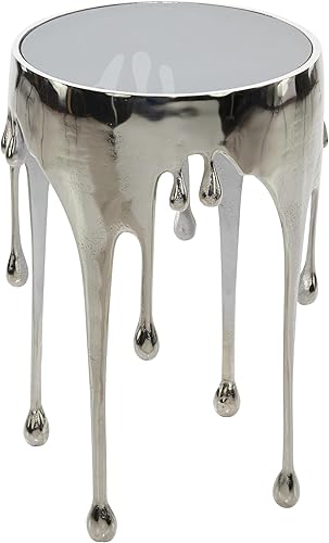 Miniatura 4 de Deco 79 Mesa lateral de acento de metal de aluminio Mesa lateral con diseño derretido y superficie de vidrio sombreado, Mesa lateral 16" x 16" x