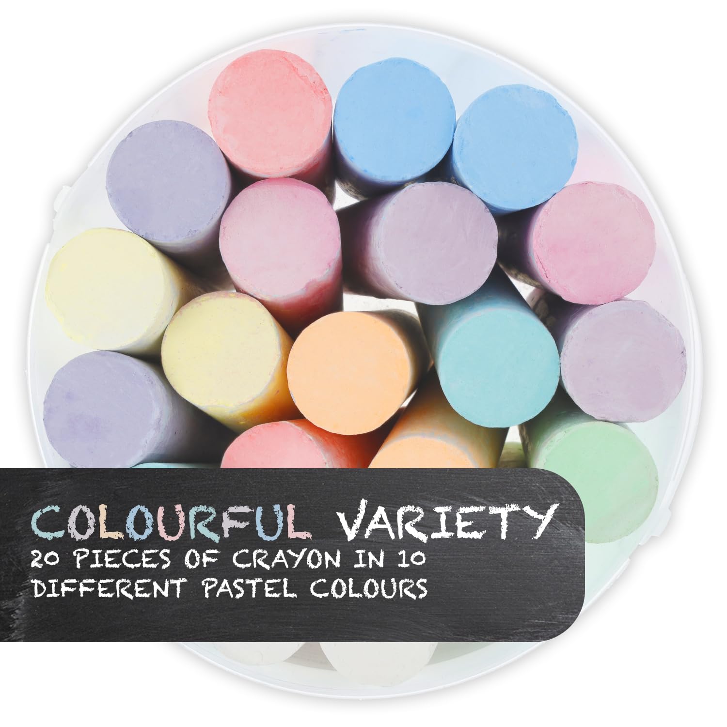 Westcott gesso colorati stradale | 20 gessetti colorati per bambini in un pratico secchiello | facilmente lavabili | adatti per asfalto, lavagne o pietra | E-744985 00 (Confezione da 2)
