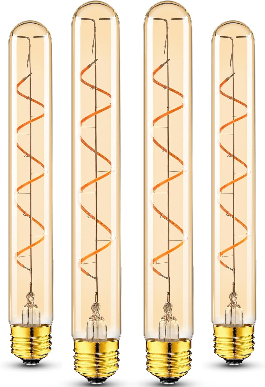 T10 E26 LED Bulbs 6watt 60w, 8.9 inch Dimmable Warm White 2700K Vintage Style Tubular Edison Light Bulbs, Amber Glass Decorative, 500LM 225mm Long for Wall Sconces, Pendant, Livingroom, 4-Pack