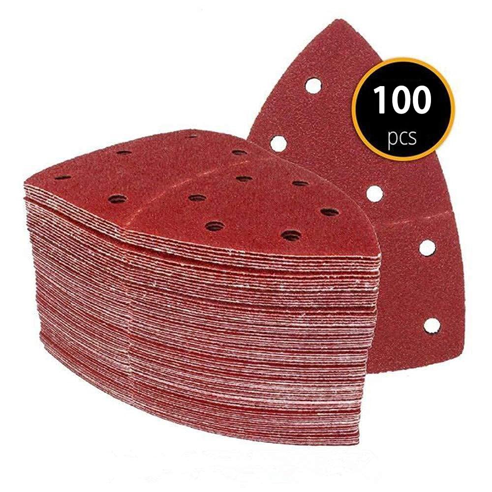 100 hojas de lija separables, papel de lija triangular, 105 x 150 mm, 11 agujeros, disco de lija de bucle de gancho, grano 40/60/120/150/240, h, 40 120 180 240 320