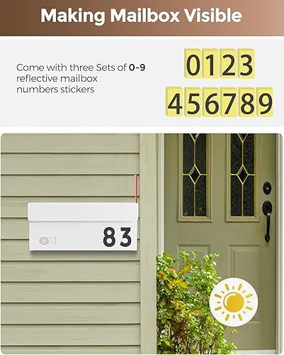 Miniatura 39 de LAND·VOI Buzón de pared con un kit de bandera y tres juegos de calcomanías de números de buzón de 0 a 9, buzones para exterior, buzón de metal Negro