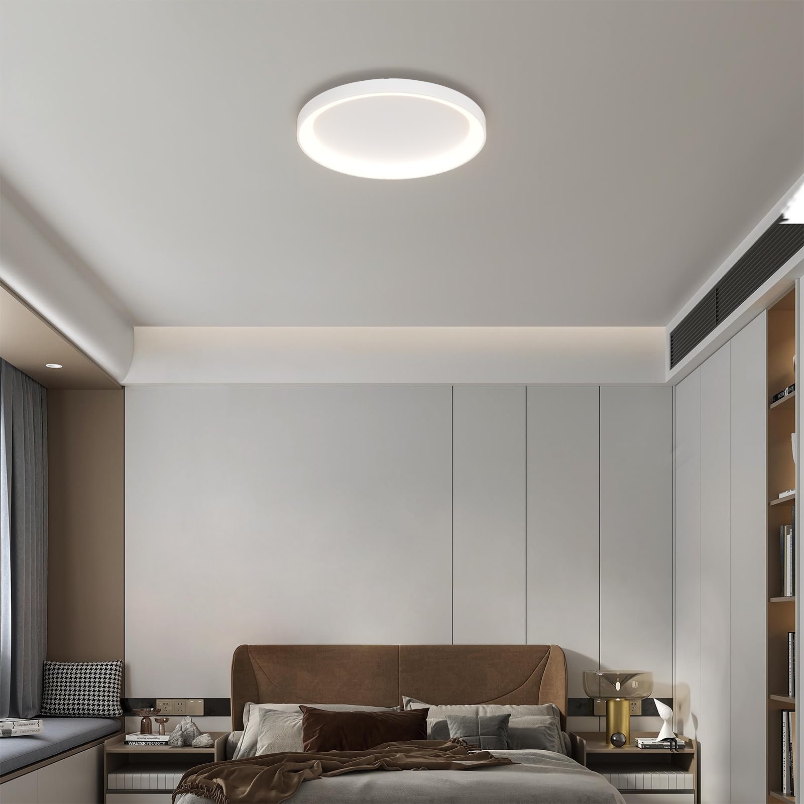 Klighten Plafoniera Led Soffitto Rotondo 56W 3500LM, Lampada da Soffitto Anello Moderna, Plafoniera Metallo per Corridoio Cucina Camera da Letto Soggiorno, Bianco Caldo 3000K, 48cm, Bianco