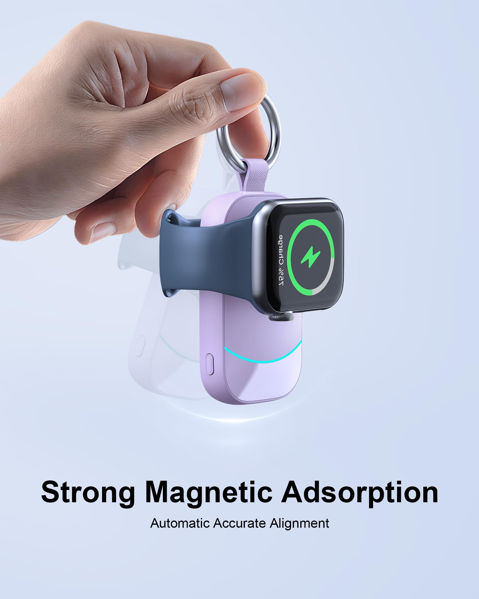 Caricabatterie wireless portatile per Apple Watch Travel Essential | Design portachiavi, 2500 mAh ad alta capacità, forte chiusura magnetica, sovraccarico e surriscaldamento, ricarica automatica