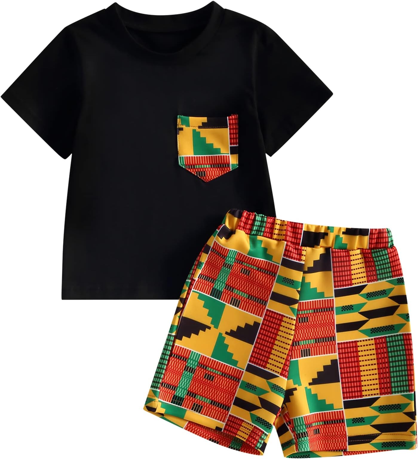 Toddler Baby Girl Boy 2pcs African Print Outfits Kente Dashiki Clothes T Shirts Pant Sets