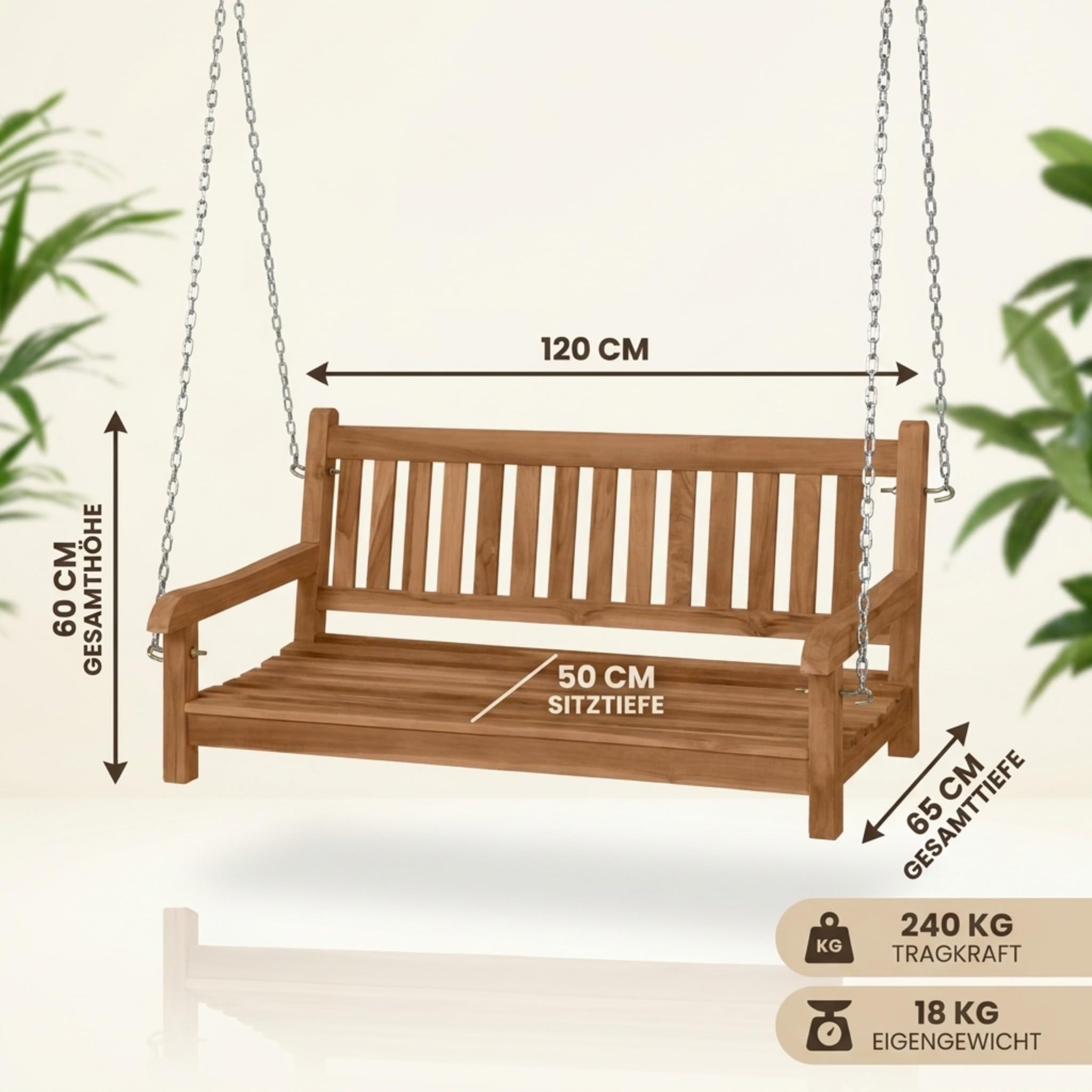 SAM Premium Hollywoodschaukel 2-Sitzer Susana, Schaukelbank 120 cm Teakholz massiv lackiert, hängende Holzschaukel Gartenschaukel wetterfest für Garten Terrasse Balkon Outdoor, Unikat